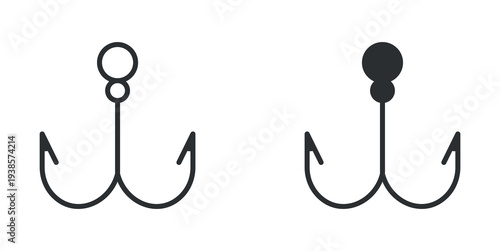 Fishing hook tackle icon in outline and solid silhouette style. Vector illustration.
