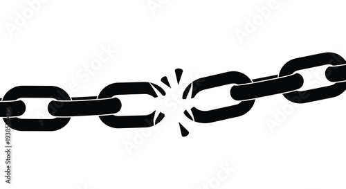 A stark black chain link is breaking apart with fragments scattering outwards presented as a silhouette high quality professional