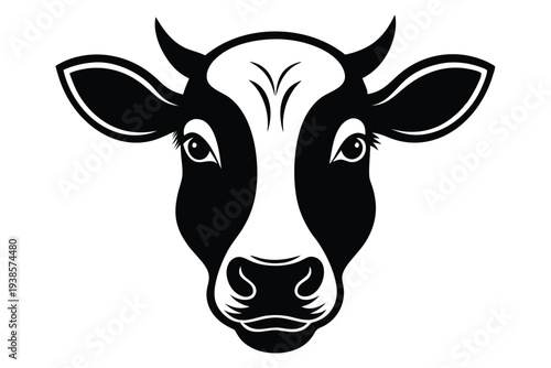 cow head silhouette line art vector illustration with a white background