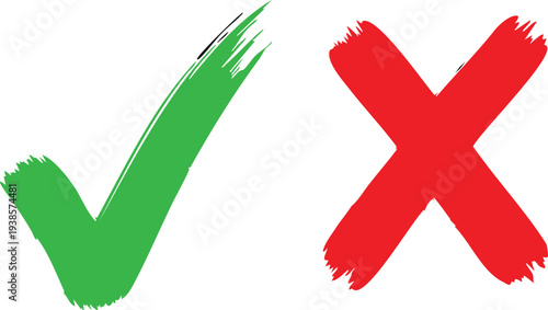 Green check mark and red x mark painted brush stroke style
