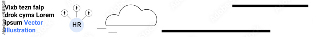 Obraz premium Human resources, cloud computing, workflow management, business innovation, digital solutions, teamwork. Cloud connected to question marks and HR symbol. Human resources and workflow management