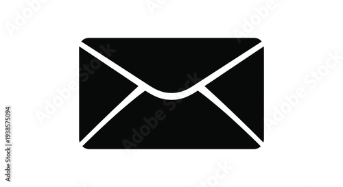 A stark geometric representation of an envelope is displayed against a white background presented as a silhouette high quality