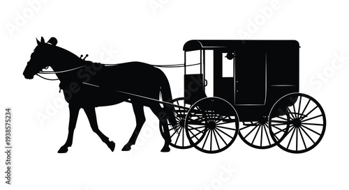 A striking black silhouette depicts a horse drawn carriage showcasing a classic and elegant transportation scene silhouette high quality professional