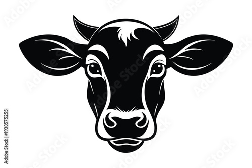 cow head silhouette line art vector illustration with a white background