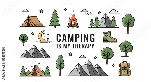 Camping is my therapy illustration with nature elements.