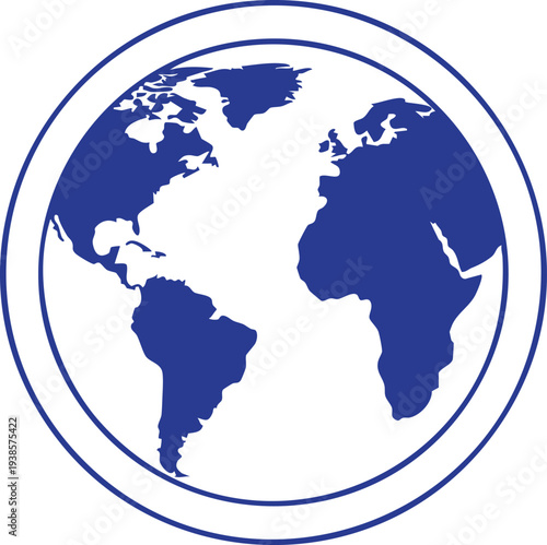 Blue globe with continents in a white circle background earth