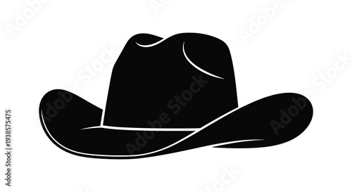 A striking black silhouette depicts a classic cowboy hat with a gently curved brim and crown silhouette high quality