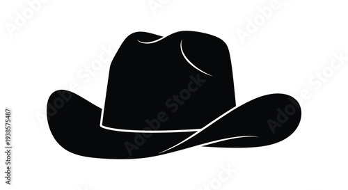 A striking black silhouette depicts a classic cowboy hat with a detailed brim and crown silhouette high quality professional