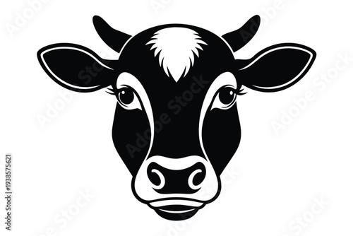 cow head silhouette line art vector illustration with a white background