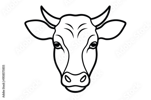 cow head silhouette line art vector illustration with a white background