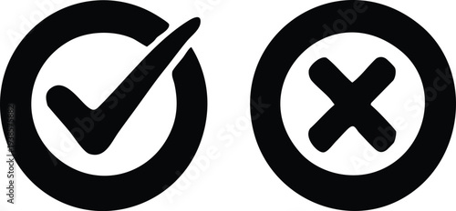 Black circle with checkmark and black circle with cross symbol