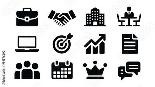 Business icons set including office marketing finance and communication symbols on white background for corporate design