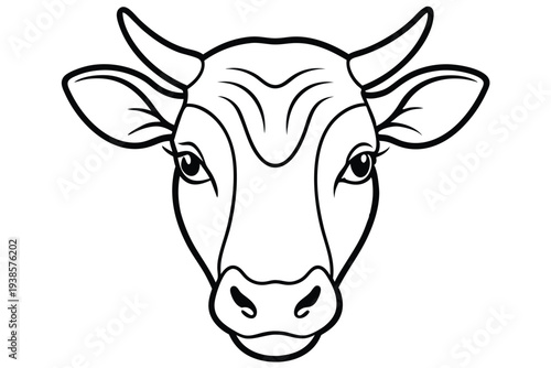 cow head silhouette line art vector illustration with a white background