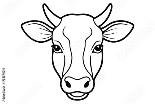 cow head silhouette line art vector illustration with a white background