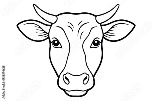 cow head silhouette line art vector illustration with a white background