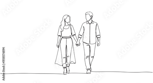 A minimalist line drawing of a couple holding hands and walking together, symbolizing romance and connection