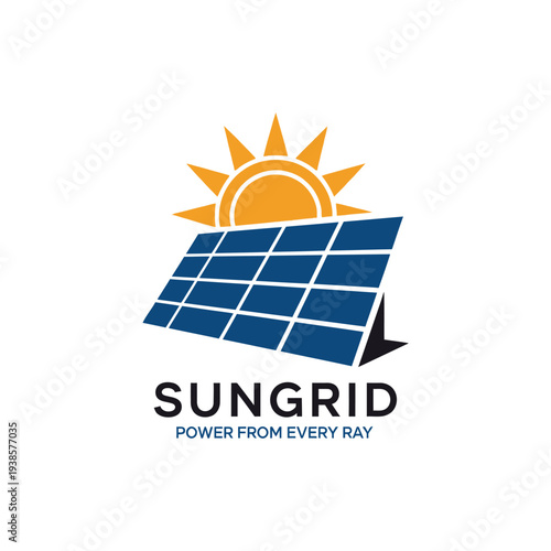 Solar panel and sun icon logo for renewable energy and electrical power service called SUNGRID