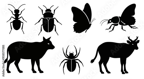 Diverse Animal and Insect Silhouettes Collection: Wildlife Vector Icons Set