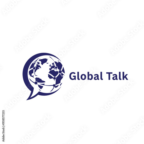 Globe world map inside speech bubble logo for global communication or translation Global Talk