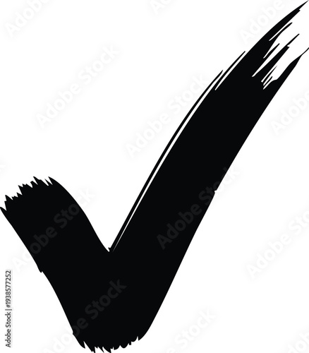 Black brush stroke check mark symbol on white background