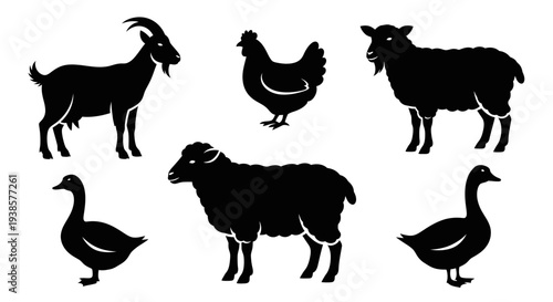 Diverse Farm Animals Silhouettes Collection: Livestock Icons Set