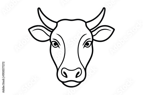 cow head silhouette line art vector illustration with a white background