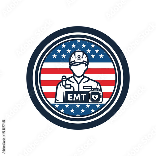 Emt emergency medical technician badge with american flag
