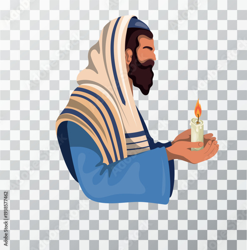 A Jewish man holding a candle