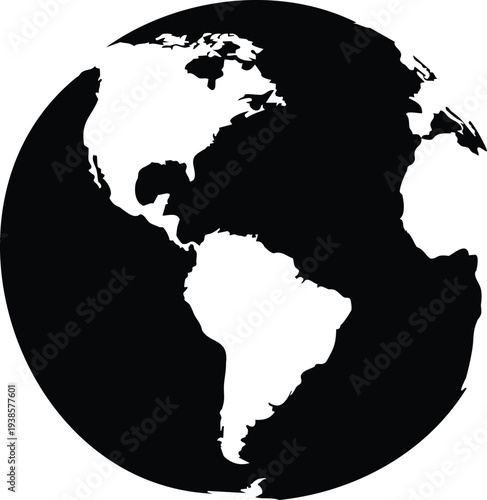 Black and white globe showing north and south america