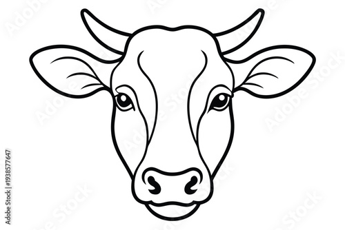 cow head silhouette line art vector illustration with a white background