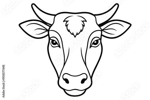 cow head silhouette line art vector illustration with a white background