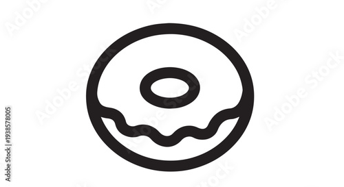 Simple black outline donut vector graphic illustration featuring a classic round shape and wavy icing design