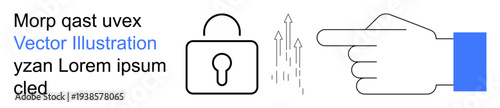 Cybersecurity, secure access, digital authentication, data protection, online security, system safety. A lock icon with a hand pointing to growth arrows. Cybersecurity and secure access concept