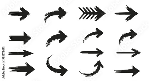 Collection of black brush stroke arrows on white background