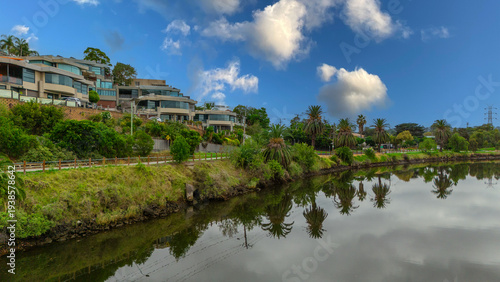 Panoramic Aerial Drone view of Inner Suburbs of Melbourne housing, roof tops, the streets and the parks, the roads and trees of Ascot Vale Moonee Ponds Brunswick Essendon and Maribyrnong in VIC Victor