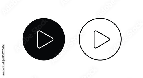 Minimalist Black and White Play Button Icons Vector Set for Media Player Interface, Streaming, and Video Content