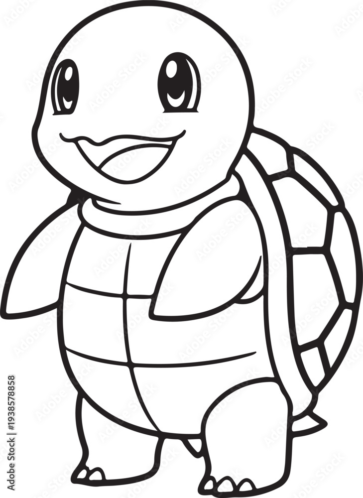 Fototapeta premium Cute Cartoon Turtle Character Black and White Vector Illustration