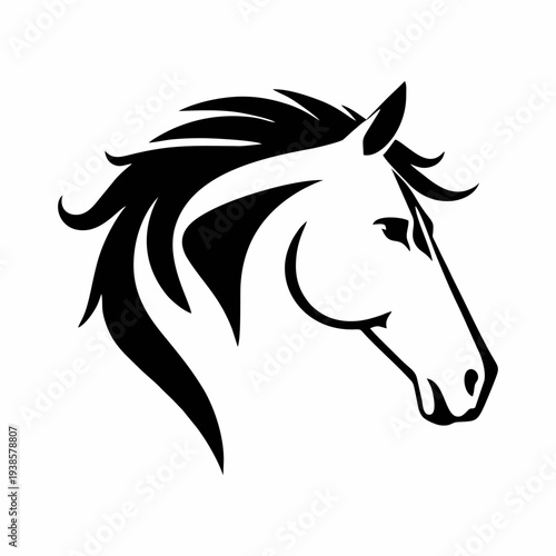 Logo siluet kepala kuda premium dengan lekukan surai halus dalam gaya vektor minimalis modern yang cocok untuk branding berkuda, identitas bisnis mewah, tim olahraga, dan desain lambang hewan yang ele