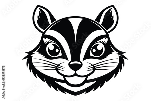 chipmunk head silhouette line art vector illustration with a white background