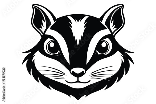 chipmunk head silhouette line art vector illustration with a white background