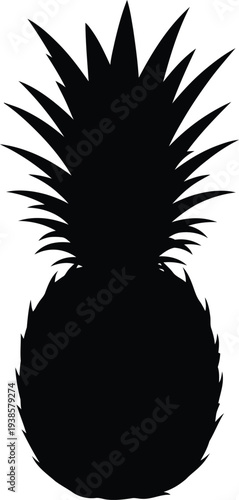 Black Pineapple Silhouette Isolated on White Background