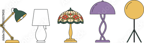 Valokuva Minimal hand-drawn vector illustration set of diverse lamp designs including des