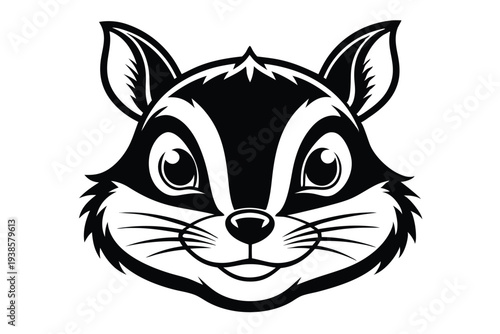 chipmunk head silhouette line art vector illustration with a white background