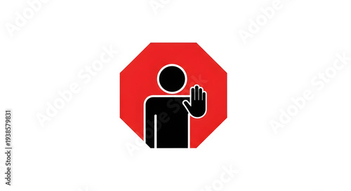 Do not enter warning Octagon Shaped Warning Sign with Stop Symbol and Raised Hand Graphic for Safety Regulation and Hazard Awareness