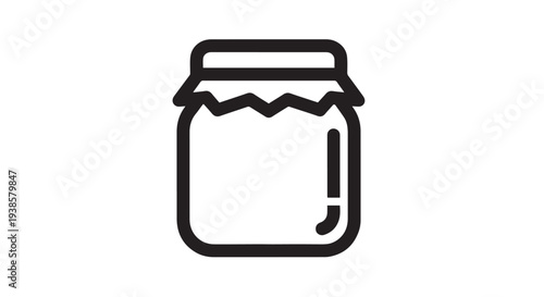 Simple black line vector graphic illustration of a square jar with a crinkled fabric lid topping