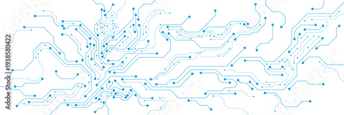 Technology circuit line connection on white background. Modern computer motherboard, microchip, processor and semiconductor. Vector