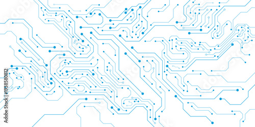 Abstract AI circuit board on white background. Blue lines electronic circuit lines connection. Microchip, processor, semiconductor and computer motherboard. Vector