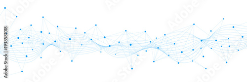 Abstract blue plexus and wave flow on white background. Molecular structure and genetic engineering. Design for network connection, chemistry, science and technology. Vector