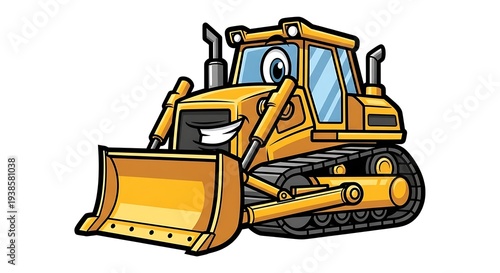 Bulldozer Construction Vehicle Cartoon Illustration.