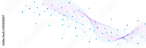 Modern plexus and wave flow on white background. Abstract connecting dots and lines for science and technology concept. Vector